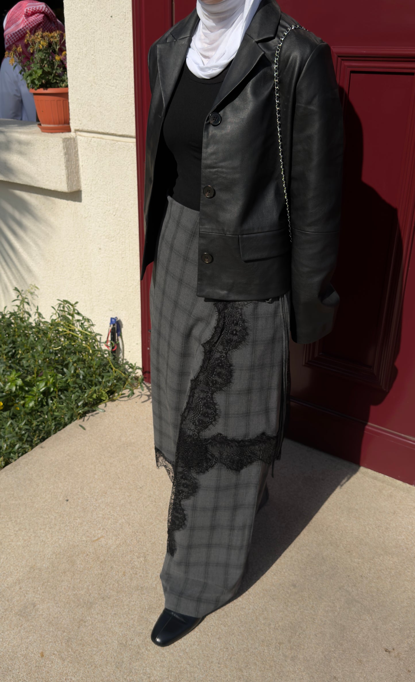 checkered lace skirt pant
